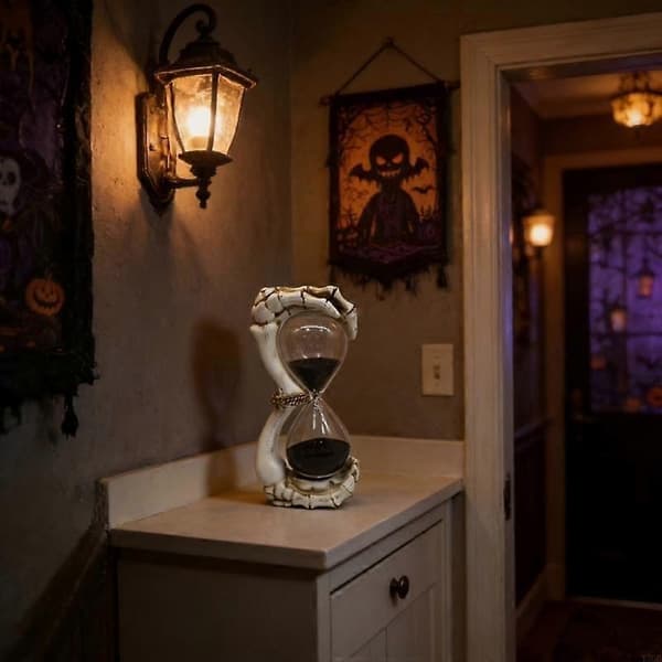Hartsskelett Hand Timglas Sandtimer Statyer Dekorativ Skulpturprydnad B