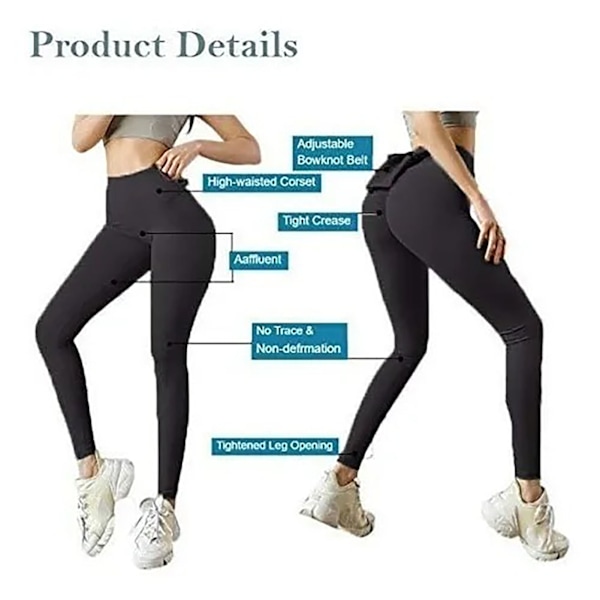 Träningstights för kvinnor Aerodynamisk Hög Midja Rem Elasticitet Höftlyftande Yoga Leggings för Löpning Svart M