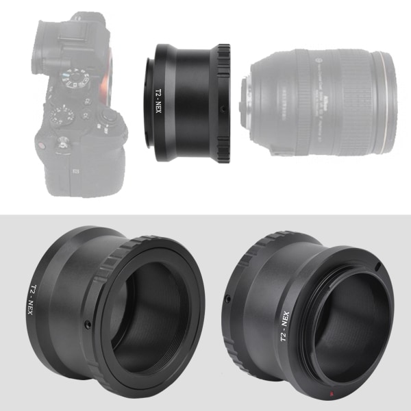 Metall manuellt fokus telefotolinsadapterring för T2/T-fäste Objektiv som passar för SONY NEX E-fästekamera