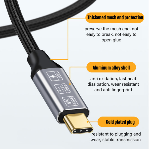 Nopea USB C -jatkokaapeli - 10 Gbps tiedonsynkronointi, 100 W power , 4K 60 Hz videolähtö, E-merkkisiru, 0,25 m