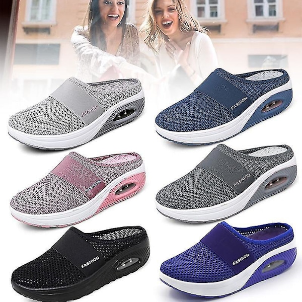 Ortopædiske diabetiske mesh flade platform kile slider luftpude slip-on sko37 pink