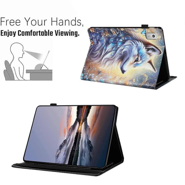 Case for Lenovo Tab M9 Patterned Leather Tablet Cover with Auto Sleep/Wake, Card Holder - White Wolf