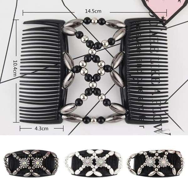 Hårkamme, 3 stk. Dobbeltklips Magisk Elastisk Perle Hårkam, Dobbeltsidet Klips Hårkam til Kvinder Piger DIY Hårstyling Hårtilbehør