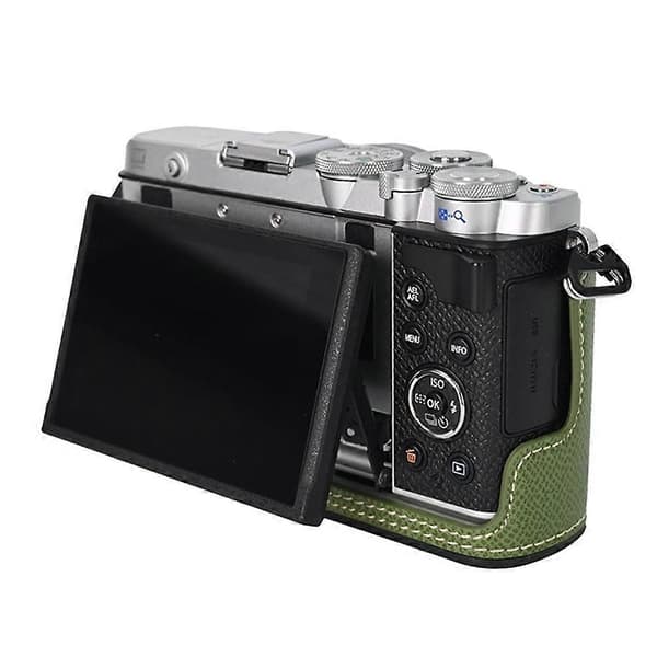 q4S Camera Case for Olympus PEN E-P7 Textured Leather Bottom Case g5V Easy Battery Replacement - Khaki