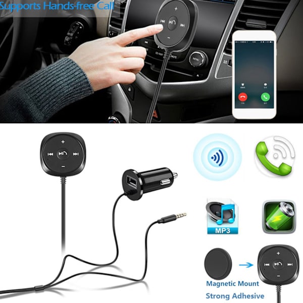 Auton Bluetooth 5.0 -audiovastaanotin, handsfree-puhelut, 5 V 2,1 A USB-latausportti autoille, joissa on 3,5 mm:n AUX-liitäntä