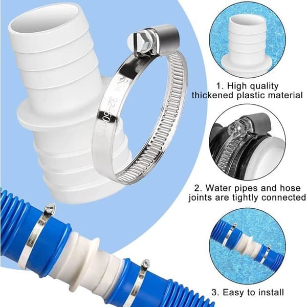 Sæt med 4 pool-slangeadaptere, 32 mm til 38 mm step-up-koblinger med spændebånd