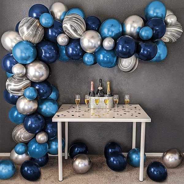 Metallic blå sølv ballon kæde sæt mænds tema fødselsdag graduering fest dekoration