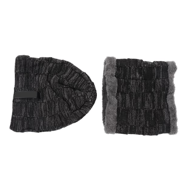 Miesten Hat Scarf Lämmin Tuulenpitävä Joustava Paksuuntunut Fleeceulosvuorattu Talvi Neulehattusetti Ratsastukseen Vaellukseen Hiihtoon Musta