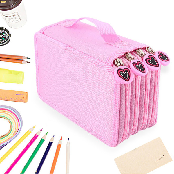 72 Count Slot Farget Blyant Bæreveske Bag Stor Kapasitet Oxford Multilayer Pencil Organizer rosa