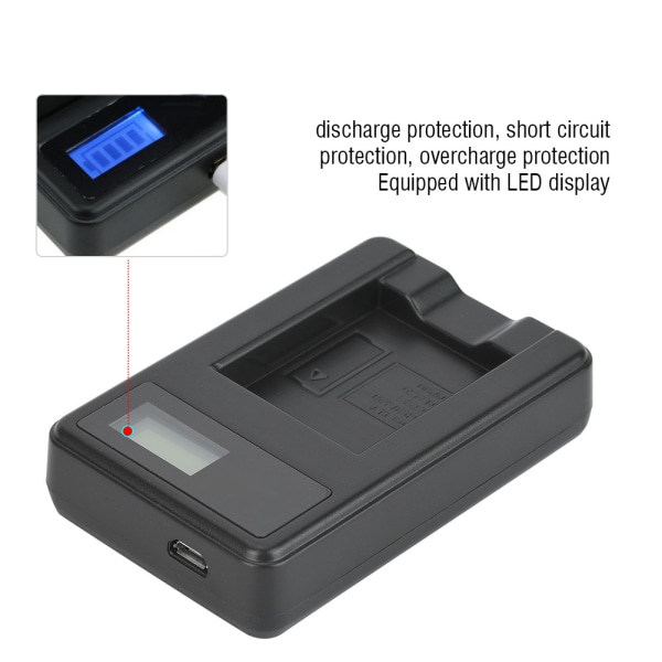 NP-45/ Li-40B kamerabatteri Enkel lader USB-lading med LCD-skjerm Svart