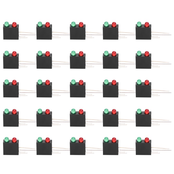 LED muoviteline - 100 kpl, kaksoisreikä, musta neliö, 90 asteen kaarijalusta punaisella ja vihreällä valolla 3 mm