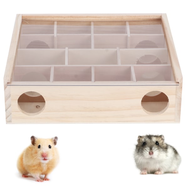 Hamster Maze Mus Mus Natural Wood Interactive Intelligent Pet Leke med akrylglass