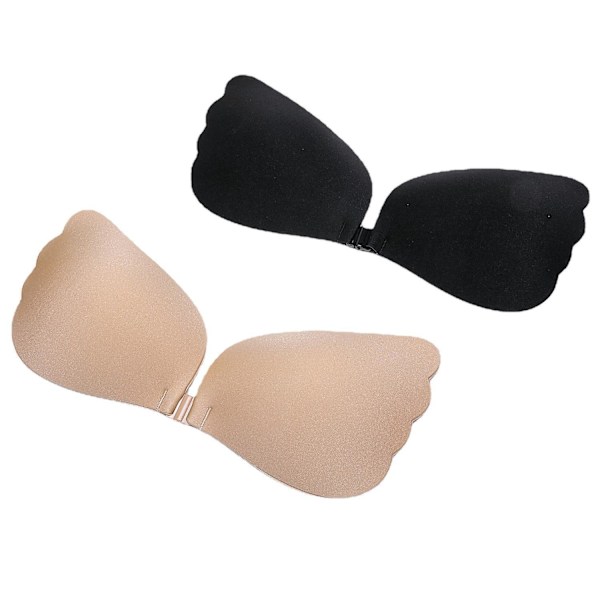 Adhesive Push Up Invisible Backless Bras, Black+Nude, Set of 2