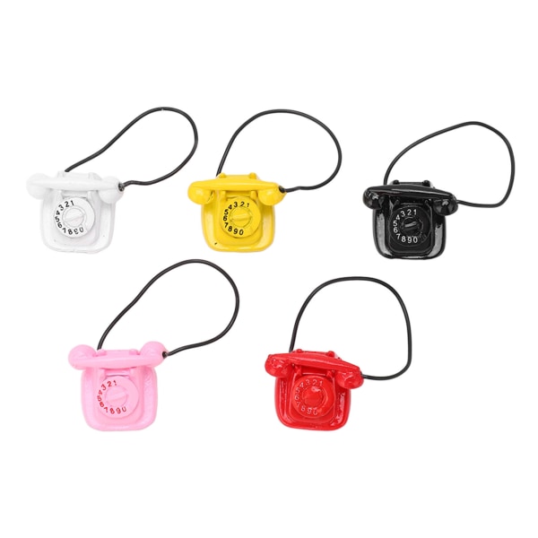 5 stk miniatyrtelefon 1/12 skala 5 farger livlig attraktiv søt stil legeringsmateriale telefonmodell dekorasjon til gave
