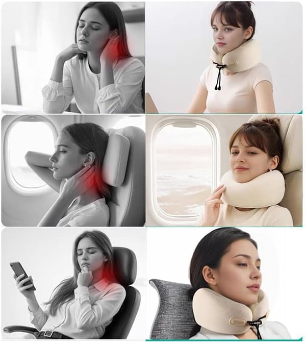 Memory Foam Nakkepude til Rejser – Ergonomisk og kompakt design, egnet til fly, biler og lange ture (grå) grey