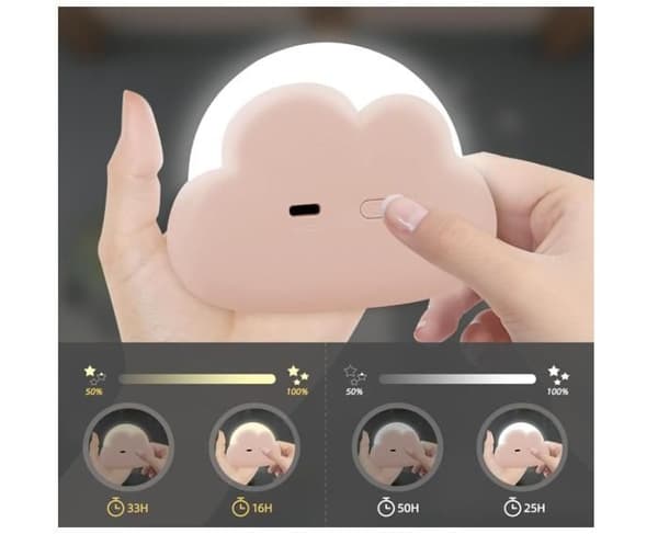 Genopladelig Cloud natlampe til baby, bærbar sengelampe til børn, gave til nyfødte