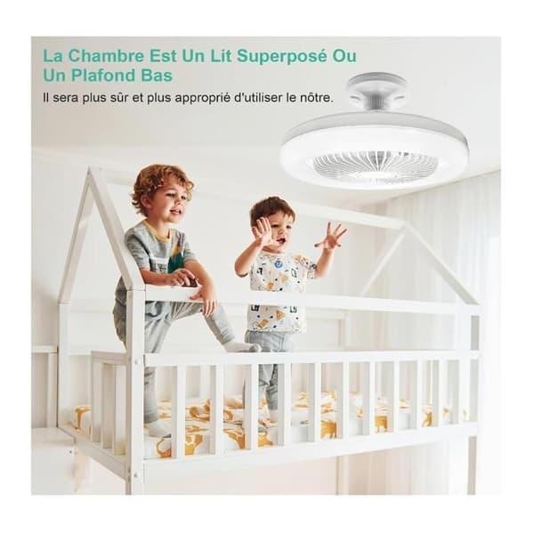 Lukket loftventilator med lys, 30W støjsvag vendbar ventilatorlampe, 3 vindhastigheder