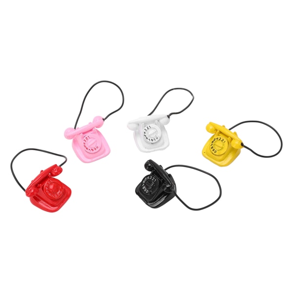 5 stk miniature telefon 1/12 skala 5 farver livlig attraktiv sød stil legering materiale Telefon model dekoration til gave