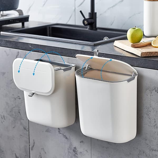 Kitchen Compost Bin, 9.5 Liter Hanging Trash Can with Lid, Plastic Trash Can for Compost Under Sink in Kitchen Cabinet