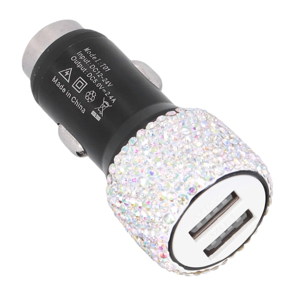 USB Billaddare 5V Rhinestone Dekoration Dual Port Snabbladdningsadapter Bilinteriörtillbehör Färgglad