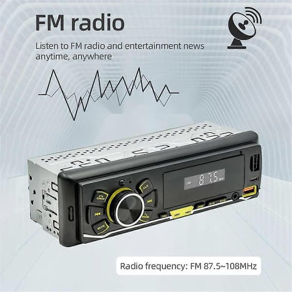 Bilradio MP3-spiller Bluetooth Bil FM-radio, Type-C Dobbel USB, TF, AUX, Stemmeassistent, Bil Audio System Opptaker