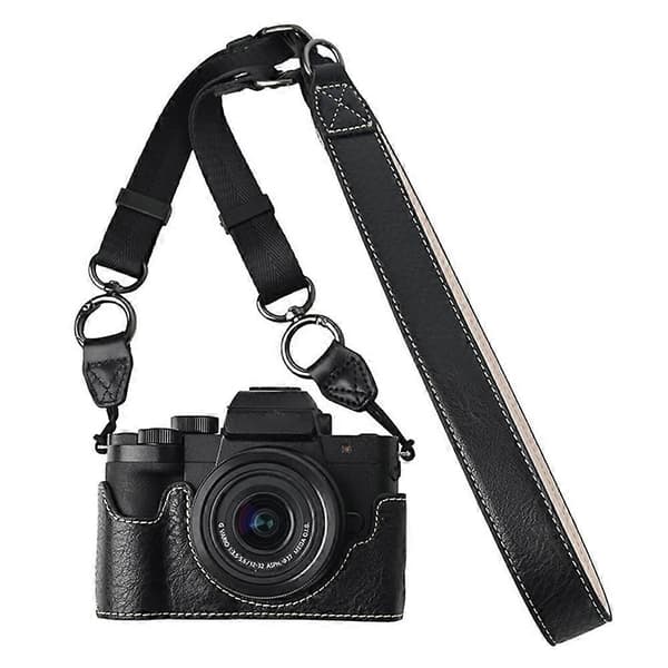 For Panasonic Lumix G100K Camera Bag with Shoulder Strap Large Cutout Litchi Texture PU Protective