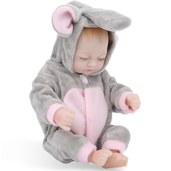 Mini Baby Doll Naturtro Silikone Lukke Øjne Badelegetøj Piger Dukke Legetøj til nyfødte Grå Pink Dukke