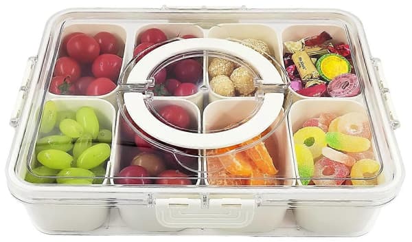 Snackbox, Uppdelad serveringsbricka med lock och handtag Snackle Box