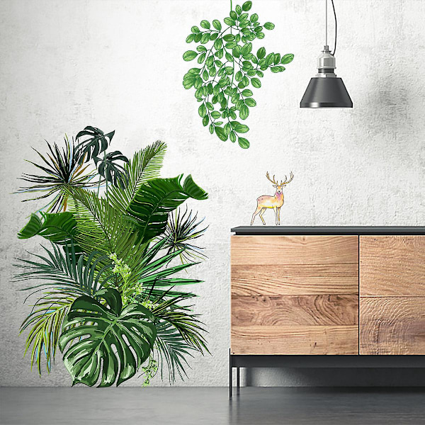 Fresh Green Plants Wall Stickers - Nordic Tropical Monstera Leaves Garden Decoration