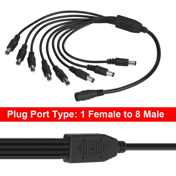 5,5 x 2,1 mm 1 Hunn til 8 Hann Strømkabel Splitter Adapterkabel Forlengelse for CCTV Kamera