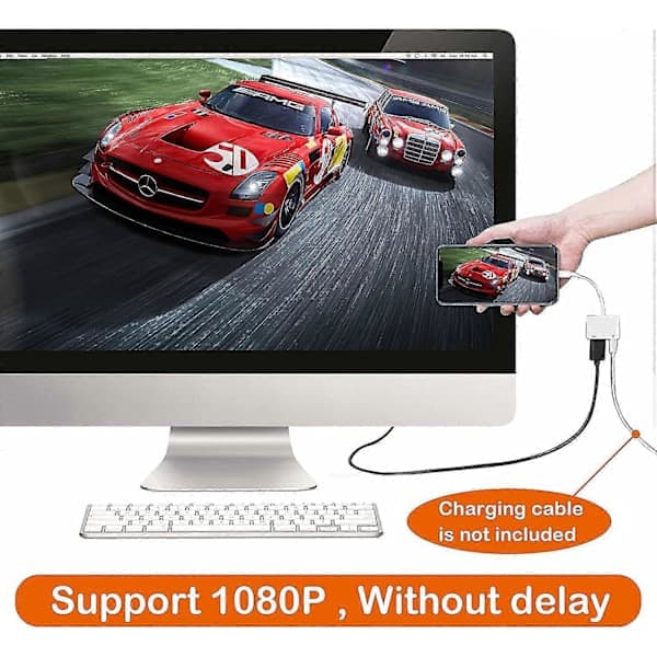 HDMI-adapter for iPhone til TV, 1080p digital AV-adapter kompatibel med iPhone og iPad (må kobles til strøm)