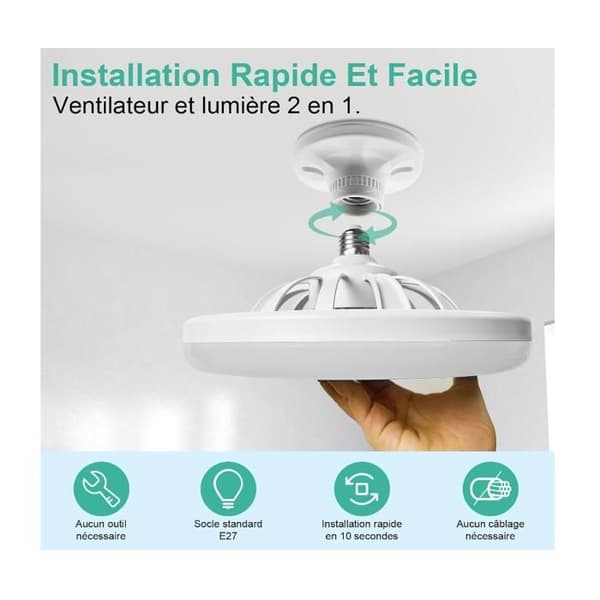 Lukket loftventilator med lys, 30W støjsvag vendbar ventilatorlampe, 3 vindhastigheder
