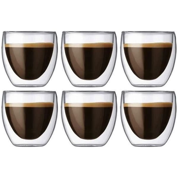 Kaffekop - Glas - Dobbeltvæg - 80ml - Sæt med 6
