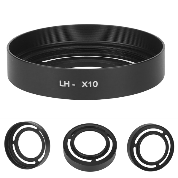 LHX10 Kaunis ulkonäkö ontto metalli kompakti irrotettava kameran vastavalosuoja Fuji X10/X20/X30 (musta)