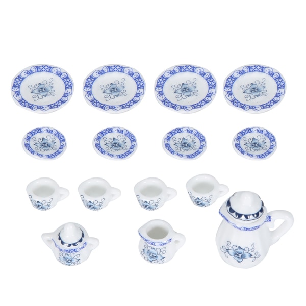 1:12 Dukkehus Køkken Miniature 15 stk Porcelænsblomst Tekopsæt Decor Collection (#1)