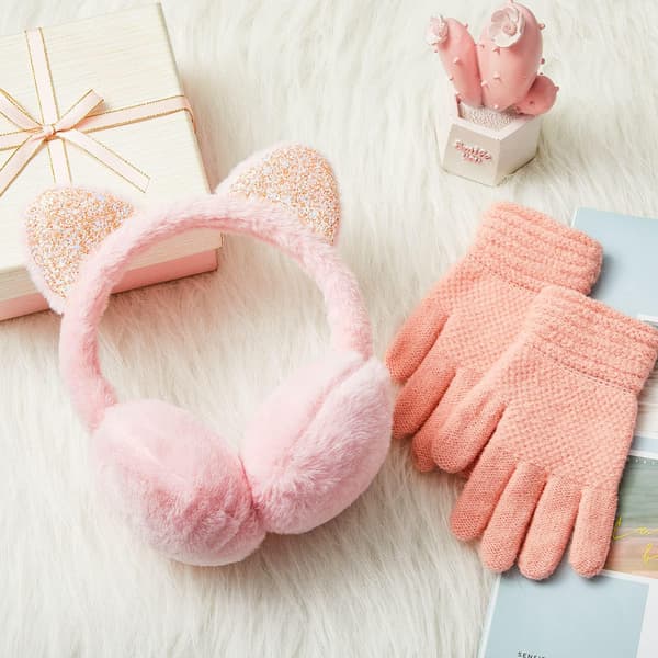 Öronmuffar - Rosa fluffig plysch justerbara vinteraccessoarer, katöronsskydd, varma barnöronmuffar för höst och vinter