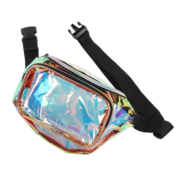 Transparent, iriserende Fanny Pack - Glitrende midjeveske med glidelås - Vanntett PVC for reise, fest, løping og tur