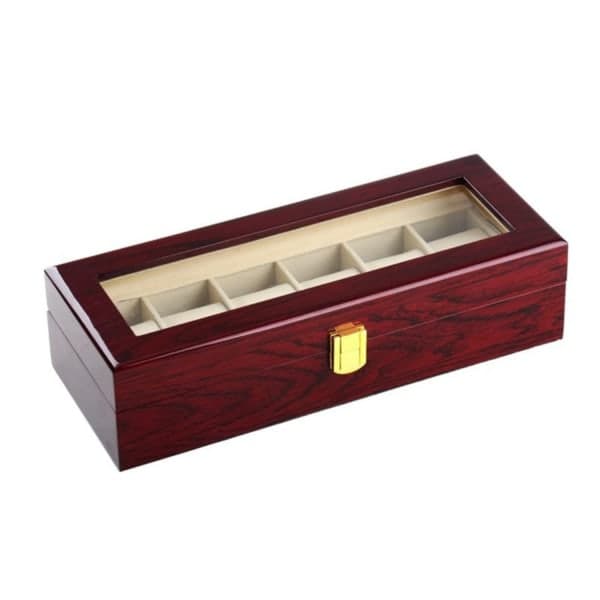 Urkasse i træ til 6 ure med vindue - Palisander
