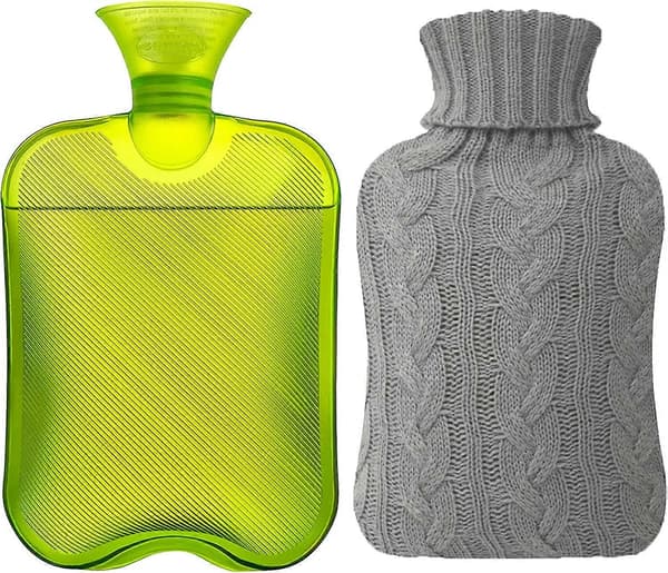 Varmvattenflaska med stickat överdrag, 1,8L varmvattenpåse, grå