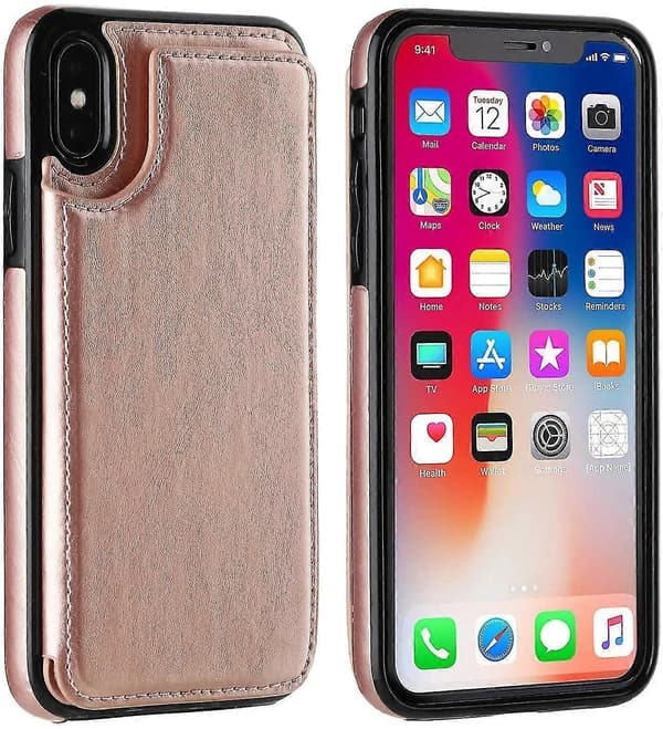 Iphone Xs Iphone X Wallet Case with Card Holder, Dual Magnetic Closure - Rose Gold