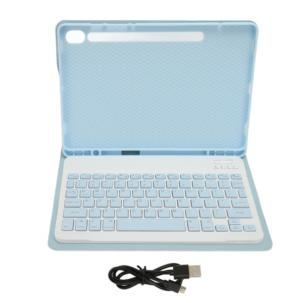 Nettbretttastatur BT-tilkobling PU-skinn nøyaktige utskjæringer Vanntett trådløst tastatur for Tab S9 11in 2023 Blå