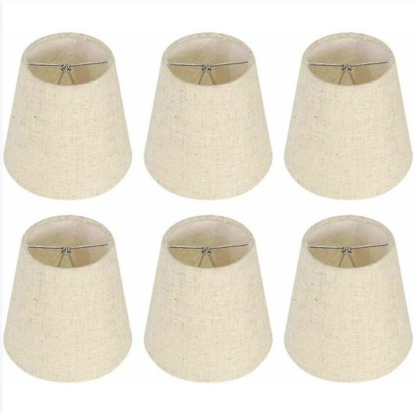 Sæt med 6 Burlap Barrel Lampeskærm Clip-On Små lampeskærme til bord- og gulvlamper, beige Nordic Chandelier Lampeskærm