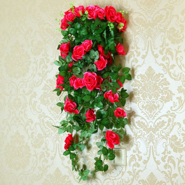 2 stycken 85 cm konstgjorda hängande växter - falska sidenrosblommor hängande krans rotting murgröna vinstockar för bröllopsfest Trädgårdsväggdekoration