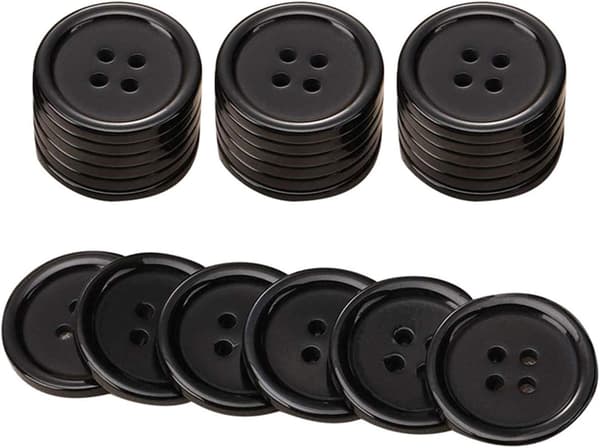 Pakke med 20 x Sorte Resin 20 mm Runde Knapper 4 Huller