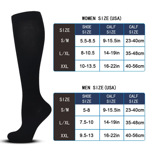 2 par kompresjonsstrømper for menn og kvinner, flystrømper, kompresjonsstrømper, løpesokker - Svart S/M black S/M (35-38)