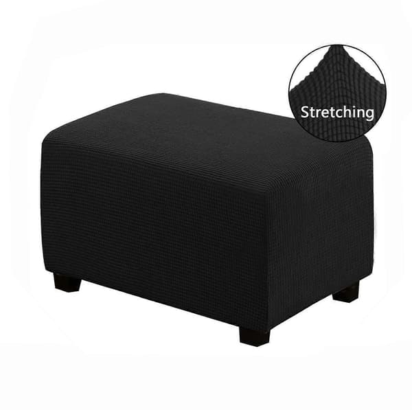 Ottoman Cover Rectangular Pouf Cover, Thick Jacquard Stretch Footstool Cover Furniture Protector Stool Cover with Elastic Bottom (Black)