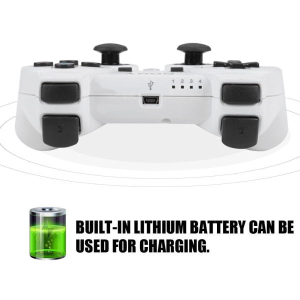 Bluetooth-peliohjain PS3:lle - Täysin varusteltu langaton peliohjain (valkoinen)