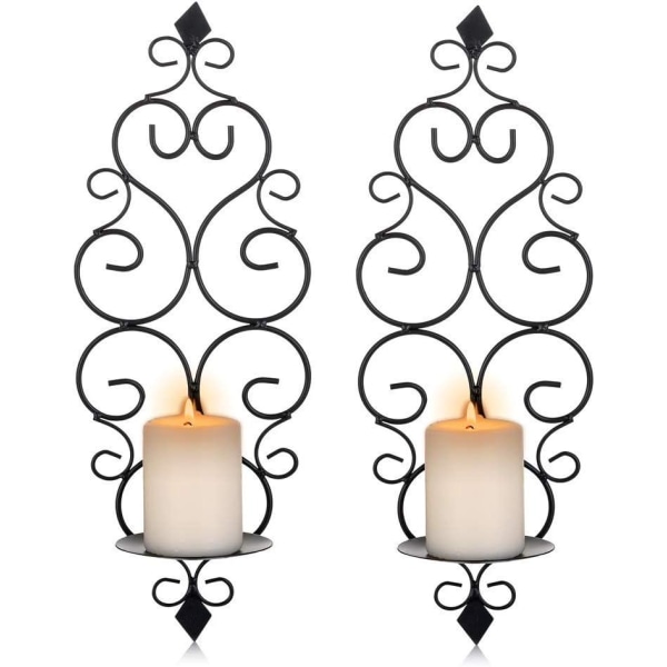 Musta-setti, jossa 2 kynttilänjalkaa Metallinen seinään kiinnitettävä kynttilänjalka, kynttilänjalka seinään makuuhuoneeseen kylpyhuoneen olohuoneen sisustukseen