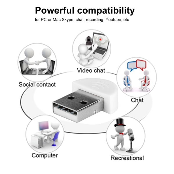 Bærbar USB Mini Studio Talemikrofon Lydopptak MIC Adapter For datamaskin PC Hvit