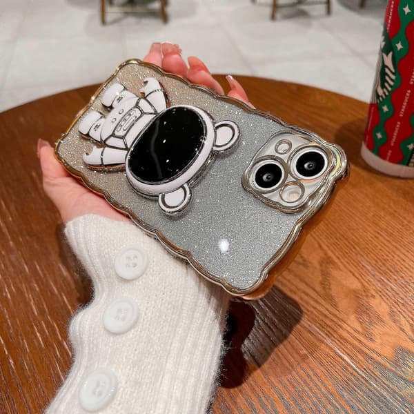 Plated Transparent Case Compatible With iPhone 14 Pro Max/14 Pro, Soft Shockproof TPU Cover With Astronaut Stand